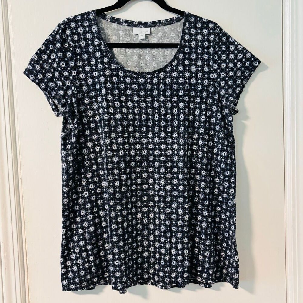 J. Jill Pure Jill M short sleeve tee Pima cotton navy & white geometric print sc